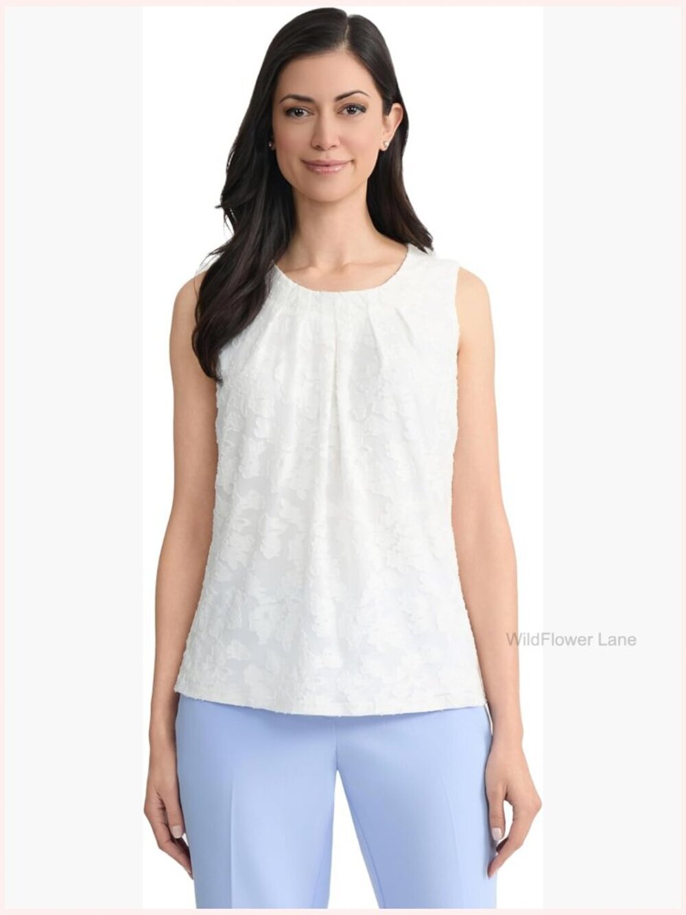 Sleeveless Burnout V-Neck Top - Lightweight Wrinkle-Resistant Blouse